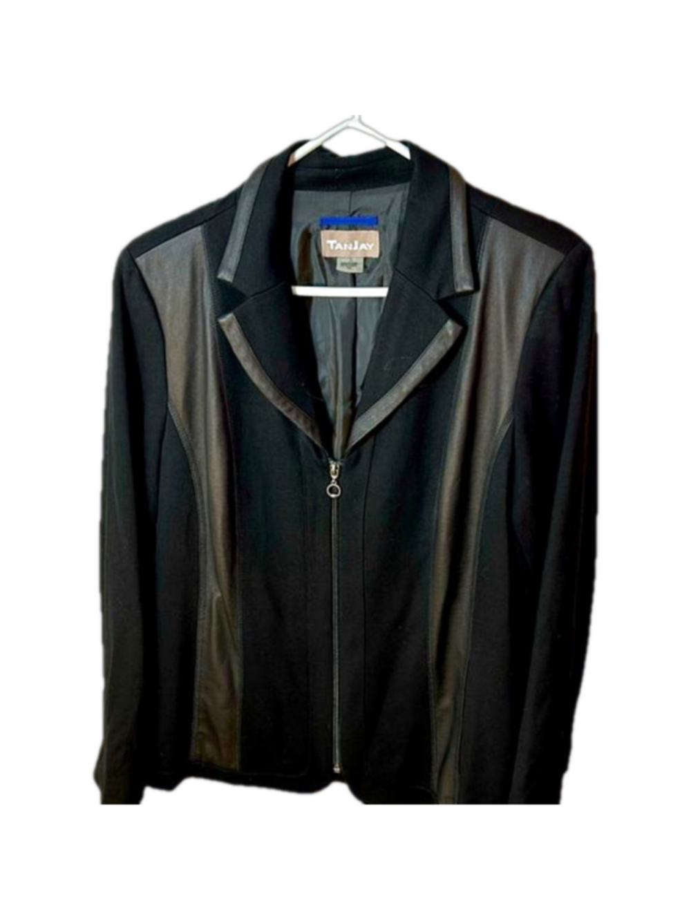 Tanjay Women’s Blazer Faux Leather Trim Zip Front Size 12